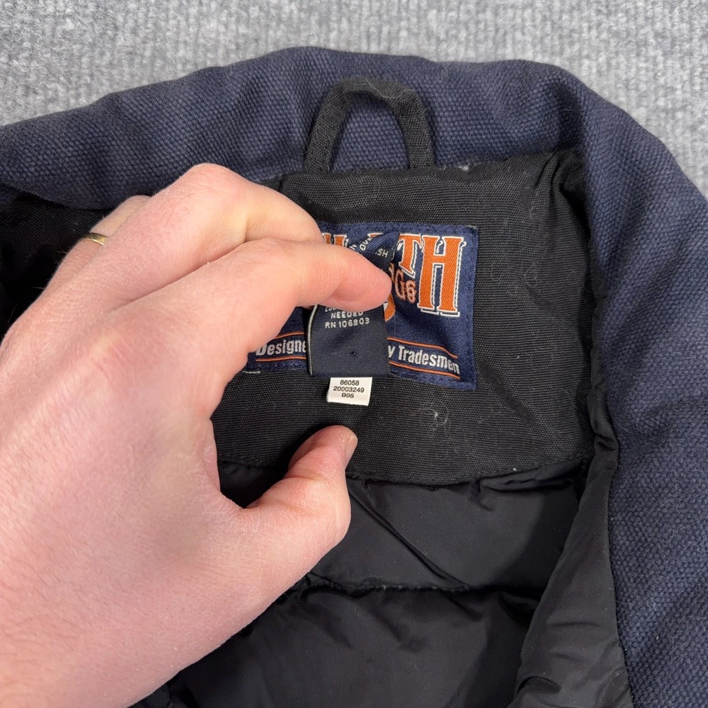 Duluth Trading Co Jacket Mens XLT Navy Goose Down Nylon Canvas Puffer Full Zip - Picture 4 of 8